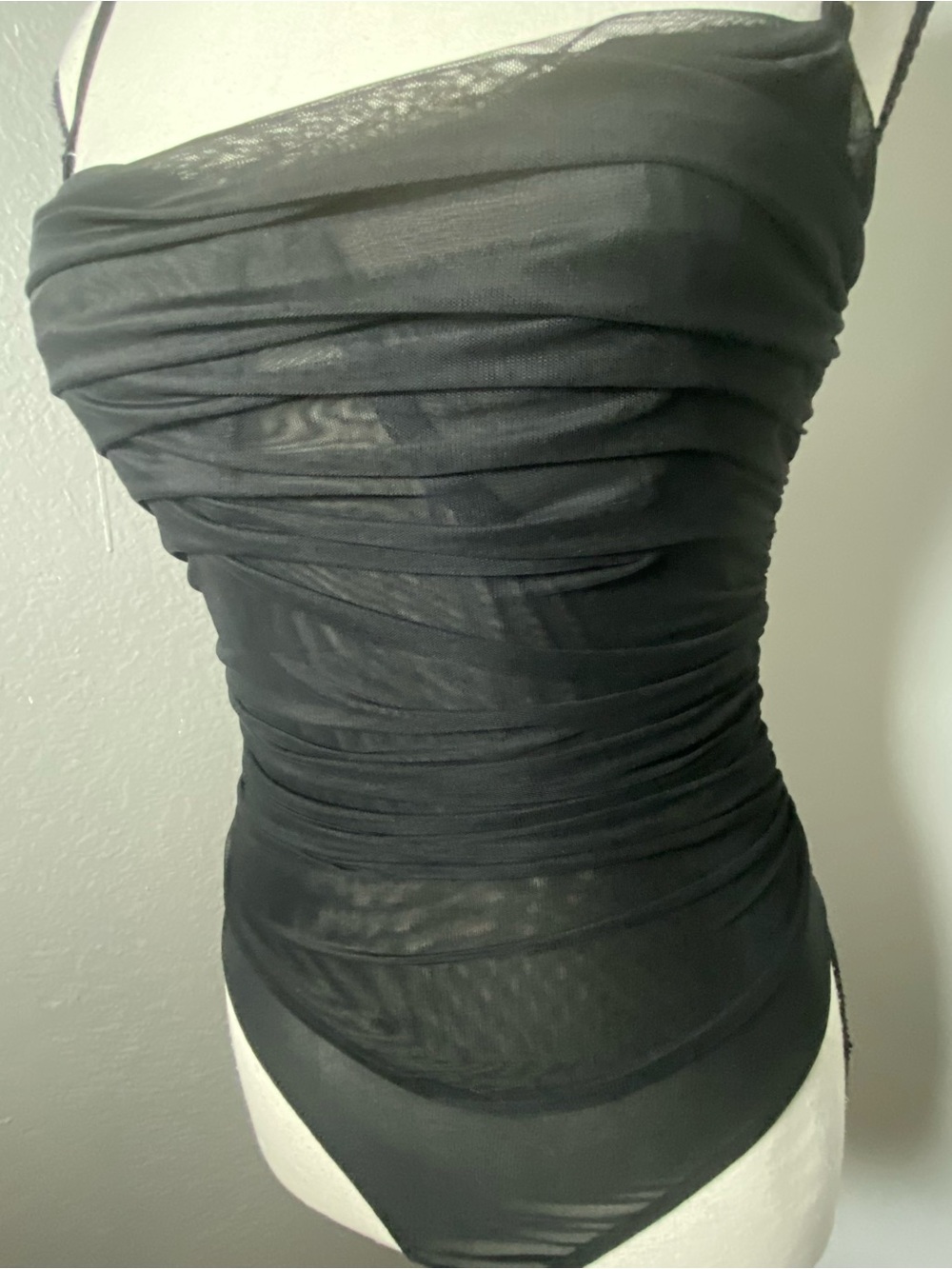 House of CB Black Ruched Mesh Corset Bodysuit Size Small - Picture 3 of 9